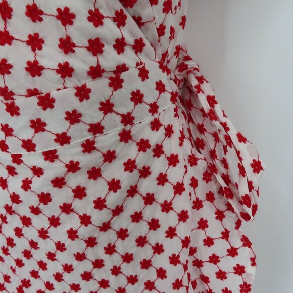 Draper James Womens Small Puff Sleeve Wrap Dress Red Embroidered Flowers NEW - Picture 4 of 14
